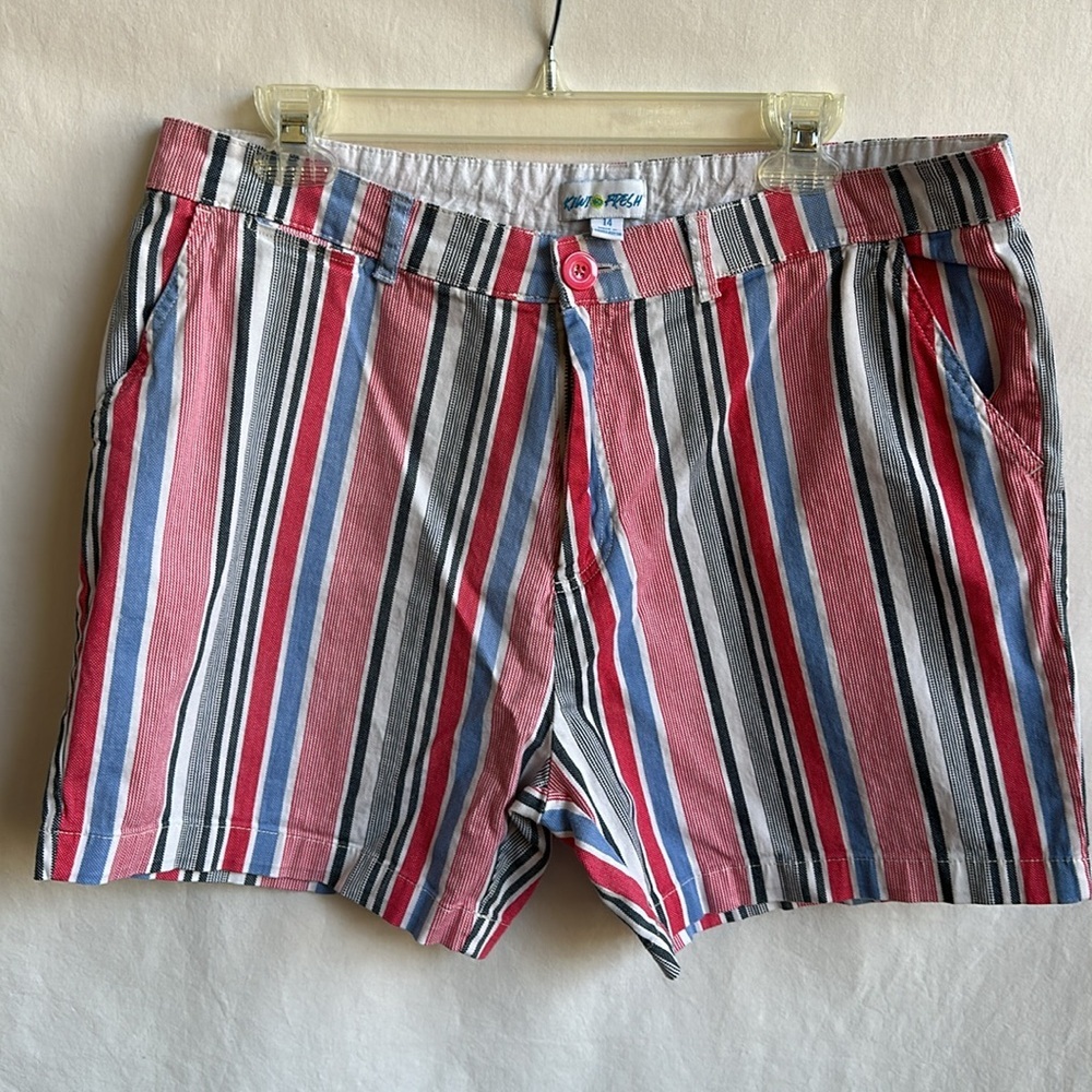 Kiwi Fresh red, white, and blue striped shorts, size 14
